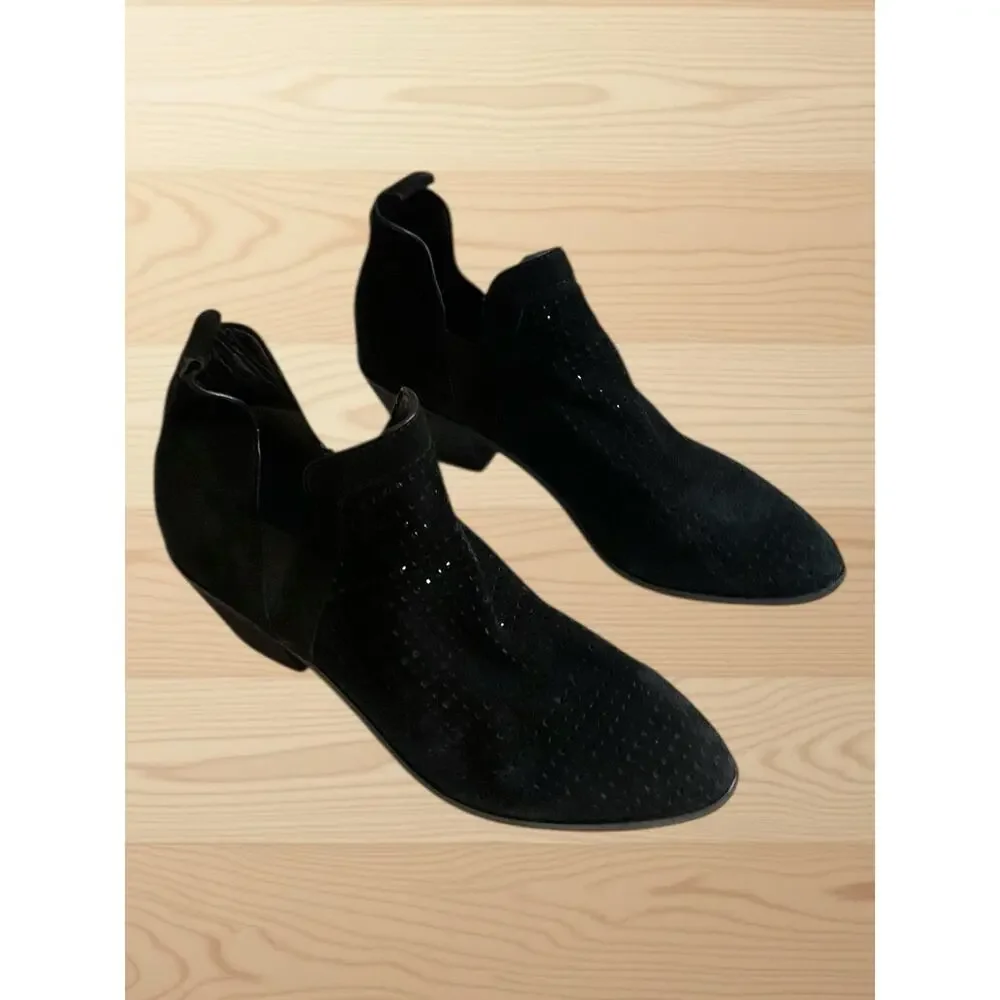 Sigerson‎ Morrison Booties SZ 7 Black Suede Leather Perforated Pattern Slip-on